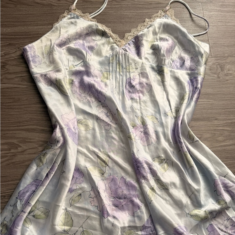 Floral Lace Trim Chemise - Cream and Purple